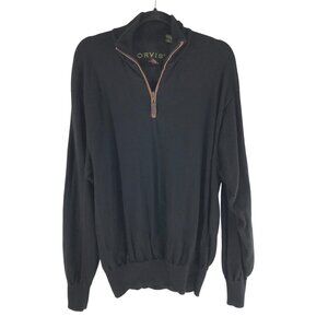 Orvis Mens Sweater Pullover 1/4 Zip Wool Gathered Hem Black Size L